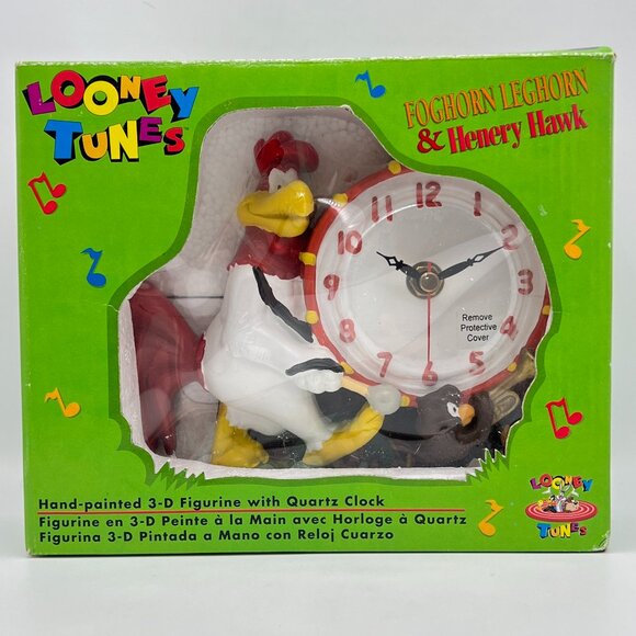 Looney Tunes FOGHORN LEGHORN & HENERY HAWK Rooster Figurine Quartz Clock RARE - Picture 1 of 11
